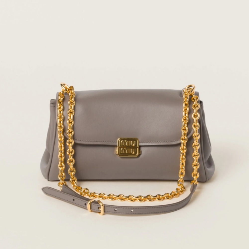 Miu Miu Gray Leather Bag with Gold Chain